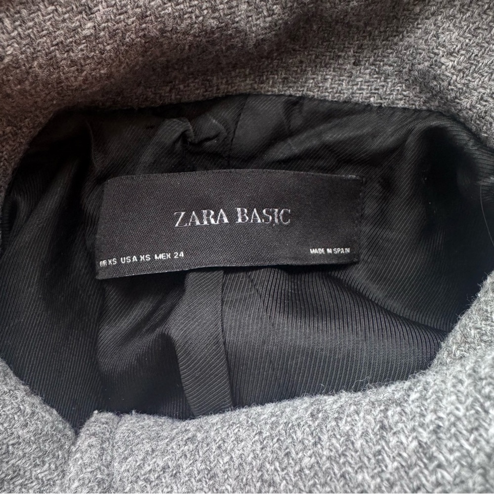 ZARA Wool Blend Grey Trench Coat Button Down  High Neck Jacket Minimalist Chic - Picture 7 of 8